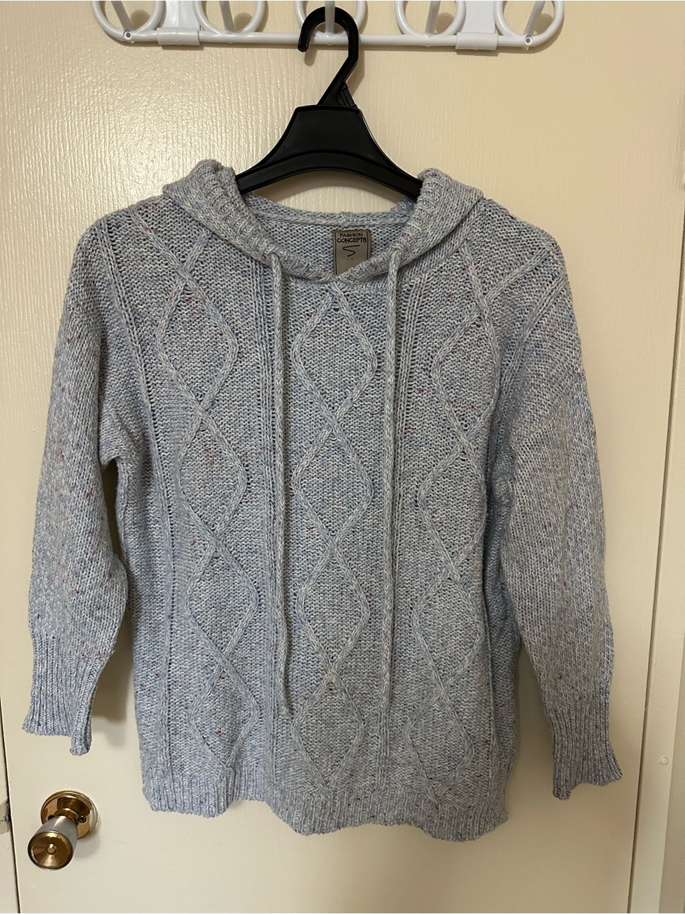 Cozy Cable Knit Hoodie Sweater in Light Blue